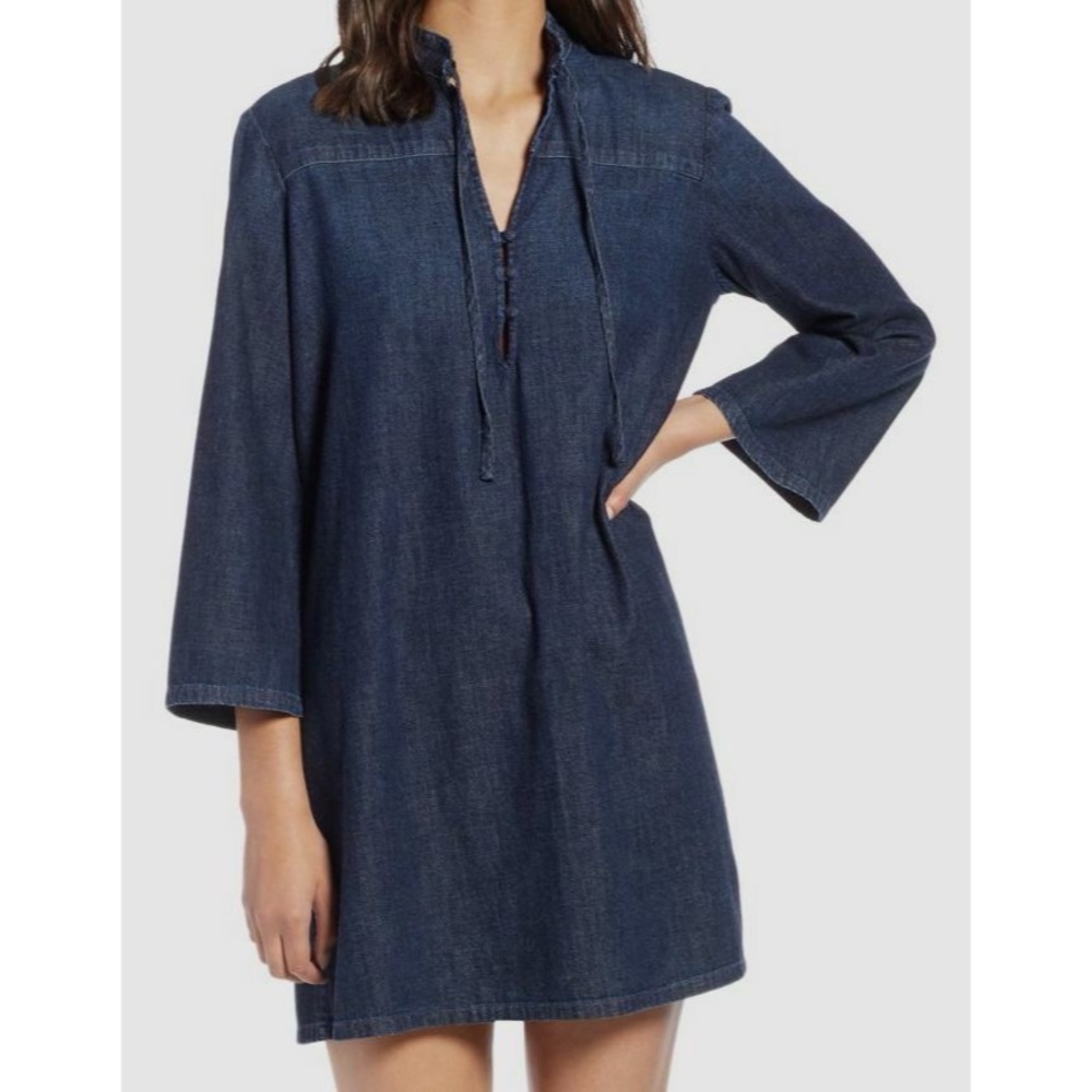 AG Adriano Goldschmied Black Cotton Henley Shift Dress 3/4 Sleeve NWT Size S‎